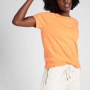 ATHLETA ORANGE SHORT SLEEVE SUNDOWN SWEATSHIRT TEE TOP